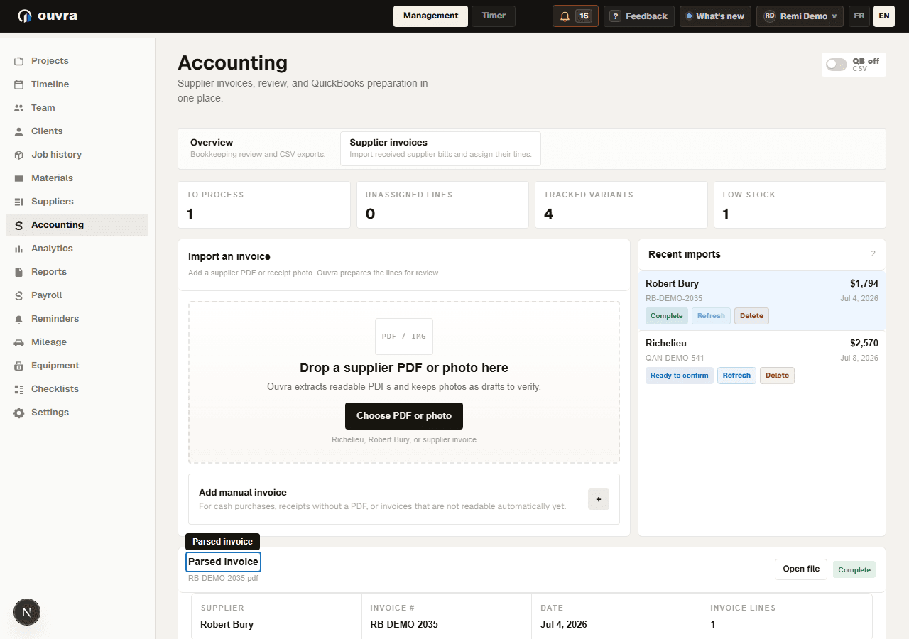 Ouvra supplier invoice review